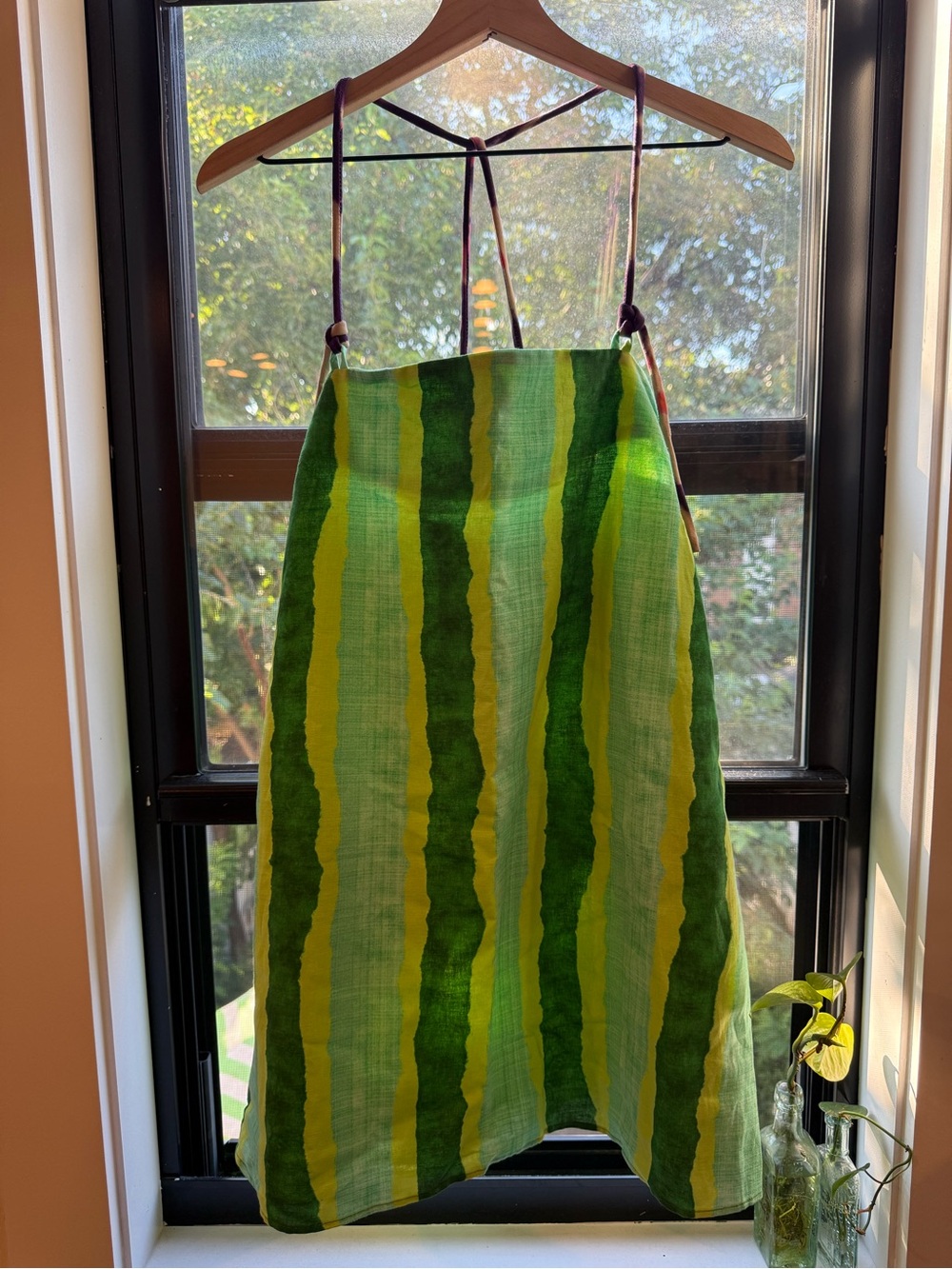 Zara Green and Yellow Striped Mini Dress